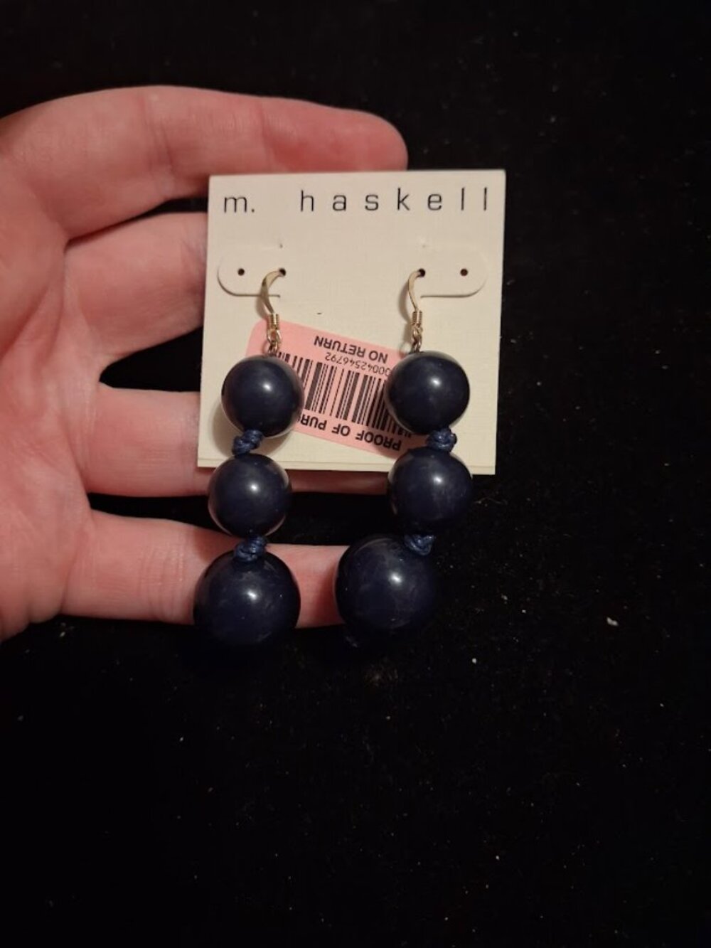 Navy M. Haskell dangle earrings
